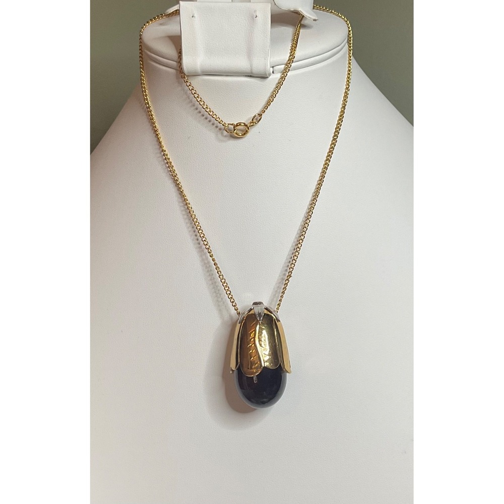 Avon"Charisma" Eggplant Perfume Glass Bottle Pendant Gold-tone 24" "Love Locket"